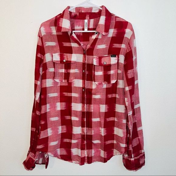 RVCA Other - RVCA long sleeve button down men’s size large red and white printed pearl snap